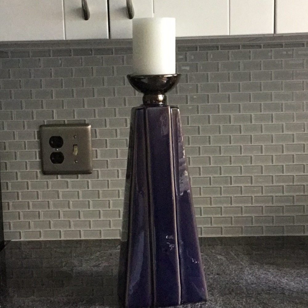 Large blue porcelain pillar candle holder